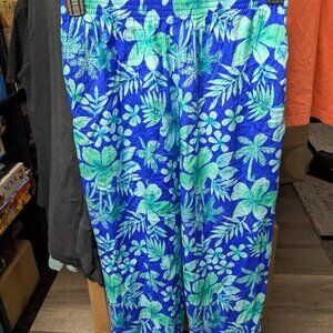 Paradiso Green & Blue Cropped Pants w/ Beaded Fringe Bottom Size M